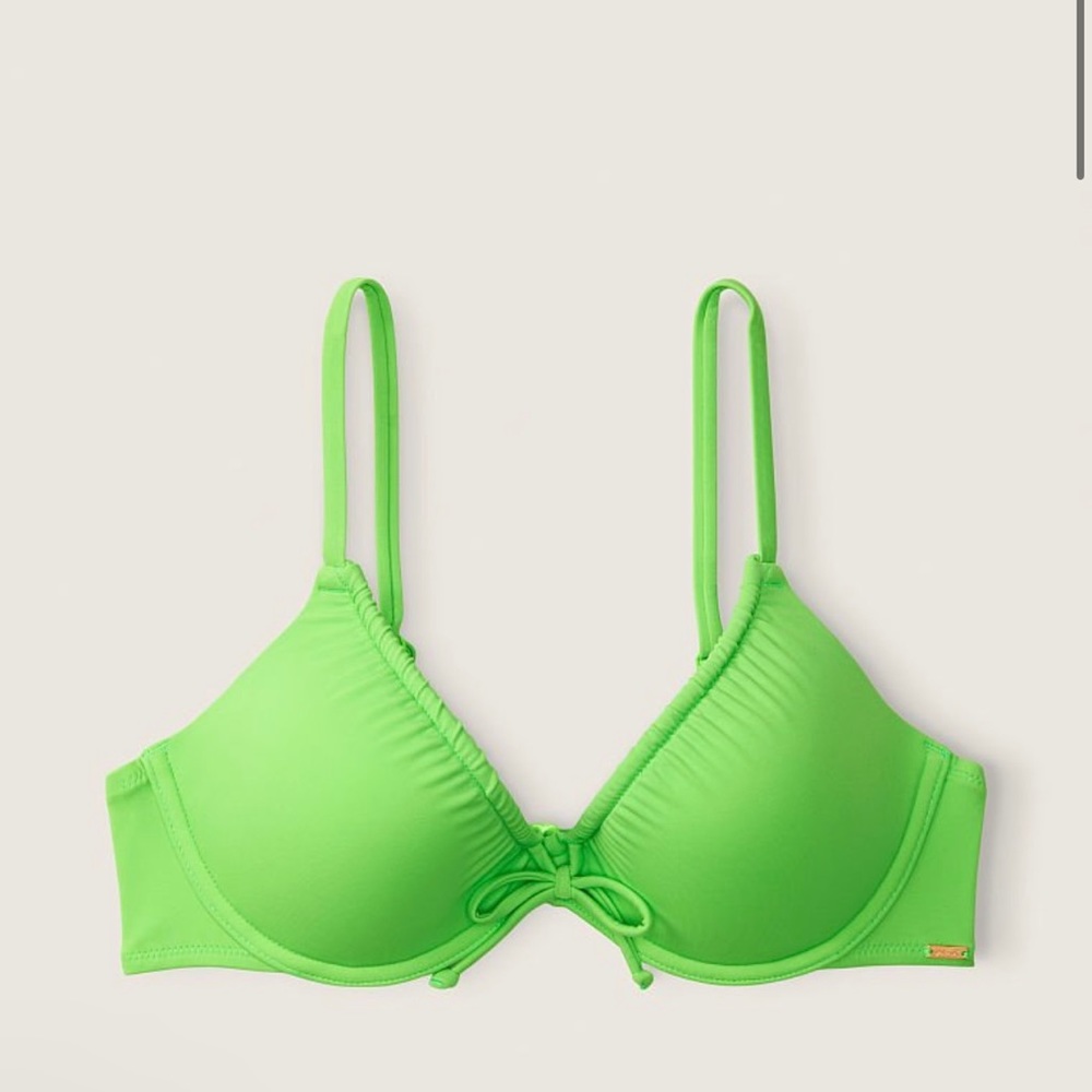 VS PINK ruched green push-up bikini top
